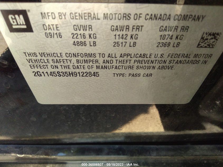 2017 CHEVROLET IMPALA PREMIER - 2G1145S35H9122845