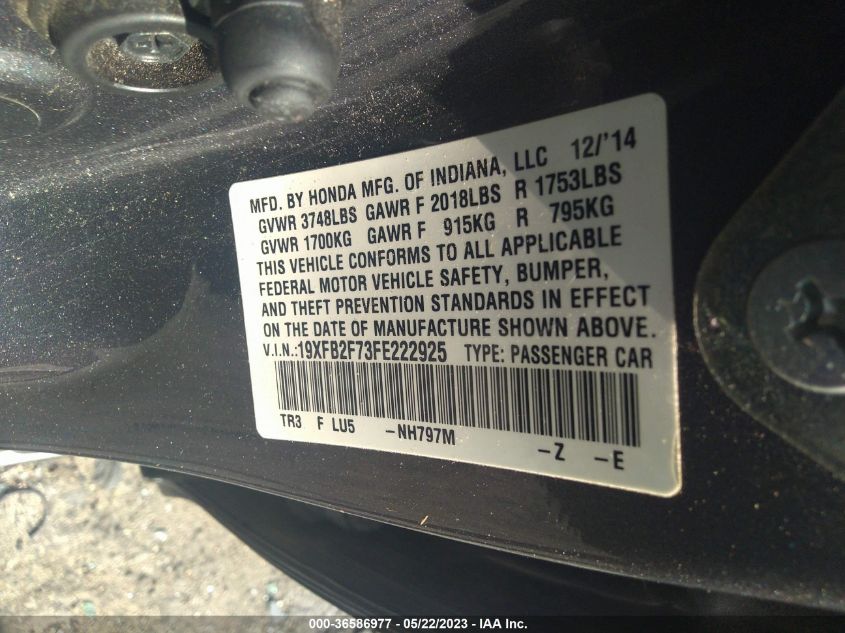 2015 HONDA CIVIC SEDAN SE - 19XFB2F73FE222925