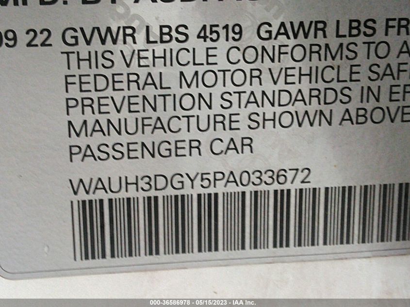 2023 AUDI S3 PREMIUM PLUS - WAUH3DGY5PA033672