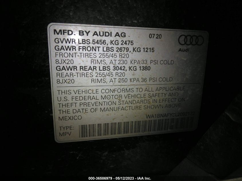 WA1BNAFY3L2092172 2020 AUDI Q5, photo no. 9