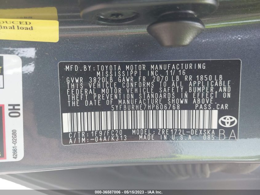 2017 TOYOTA COROLLA L/LE/XLE/SE - 5YFBURHE7HP606768