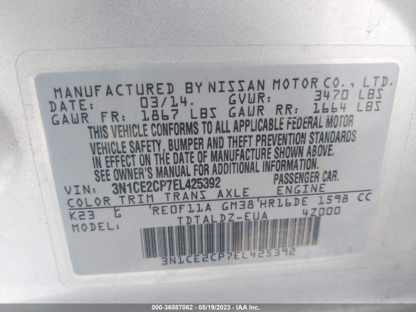 2014 NISSAN VERSA NOTE SV - 3N1CE2CP7EL425392