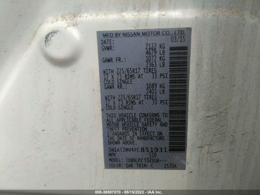 2015 NISSAN ROGUE S - 5N1AT2MV4FC851931
