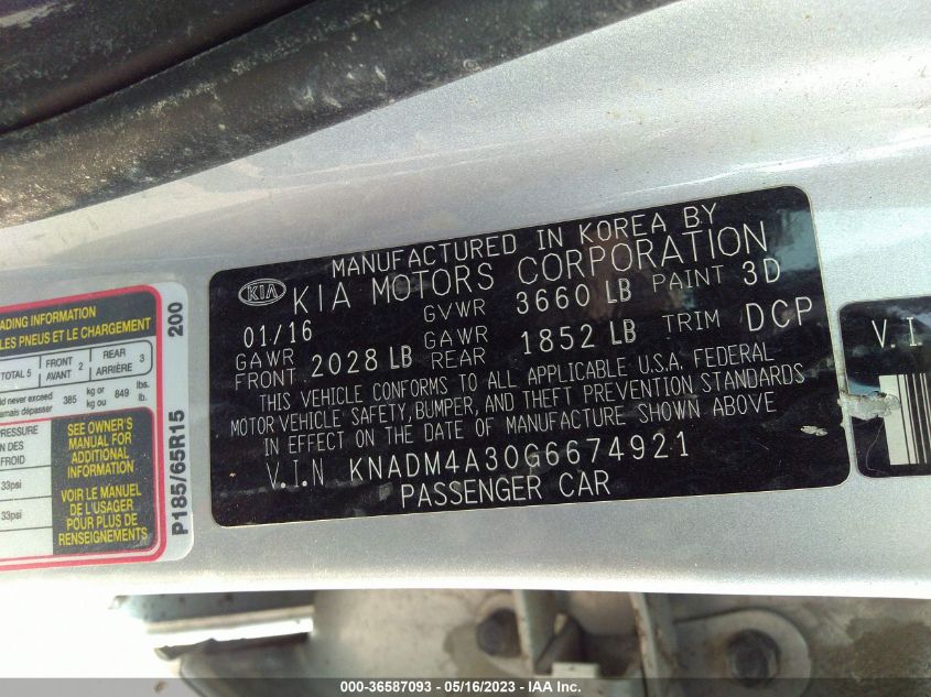 2016 KIA RIO LX - KNADM4A30G6674921