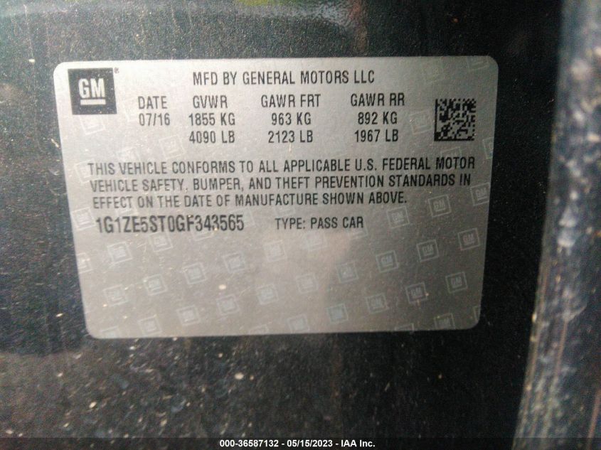 2016 CHEVROLET MALIBU LT - 1G1ZE5ST0GF343565