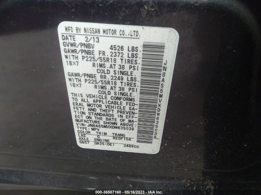 2013 NISSAN ROGUE SL - JN8AS5MVXDW635039