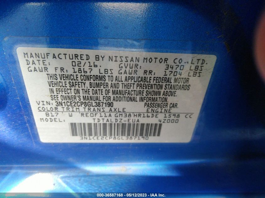 2016 NISSAN VERSA NOTE SV - 3N1CE2CP8GL387190
