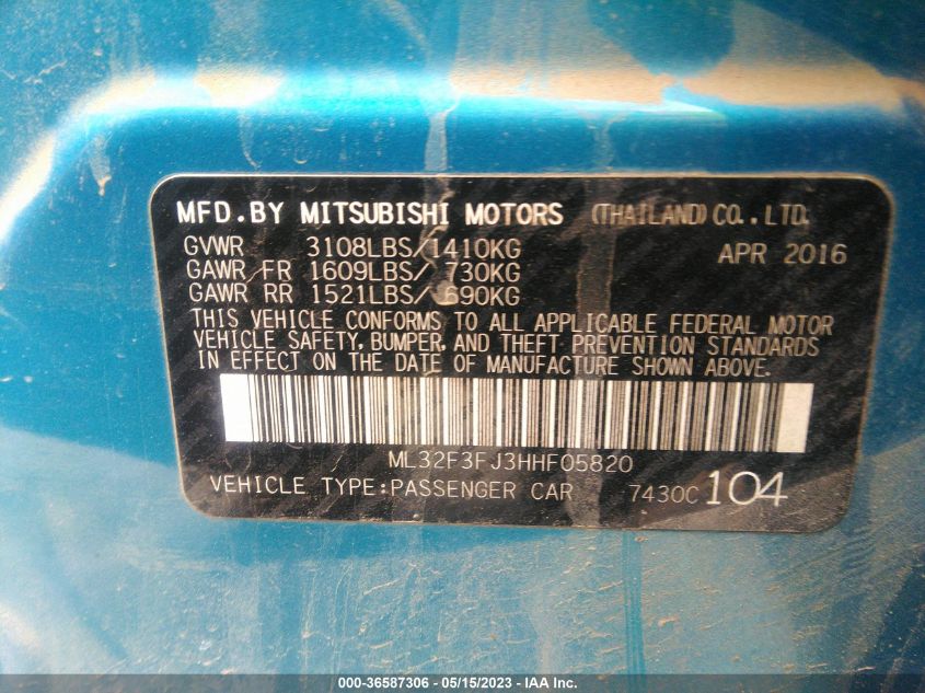 2017 MITSUBISHI MIRAGE G4 ES - ML32F3FJ3HHF05820
