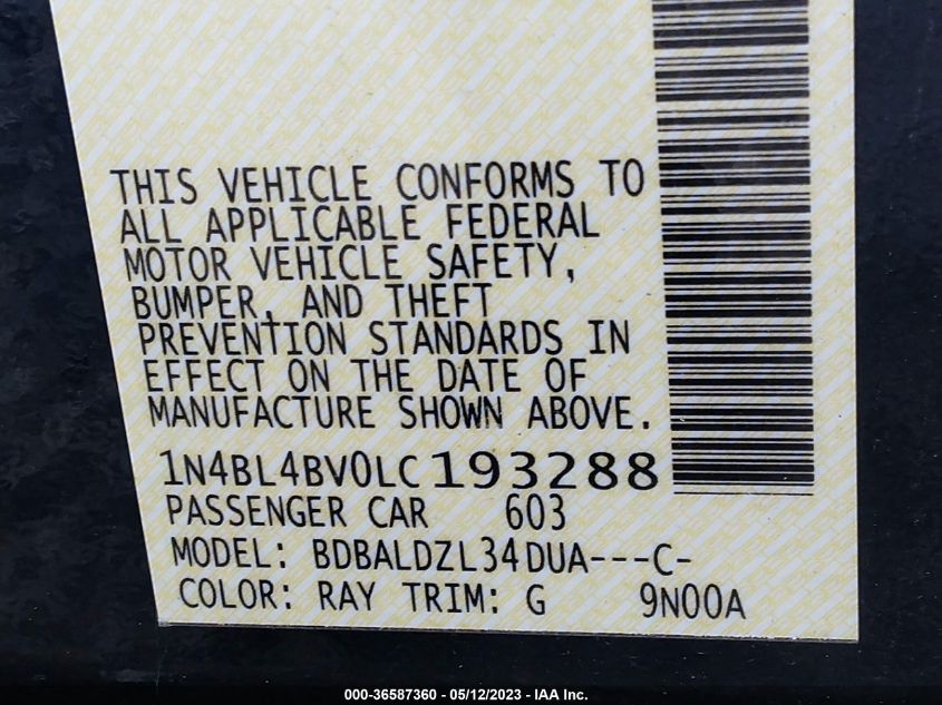 2020 NISSAN ALTIMA 2.5 S - 1N4BL4BV0LC193288