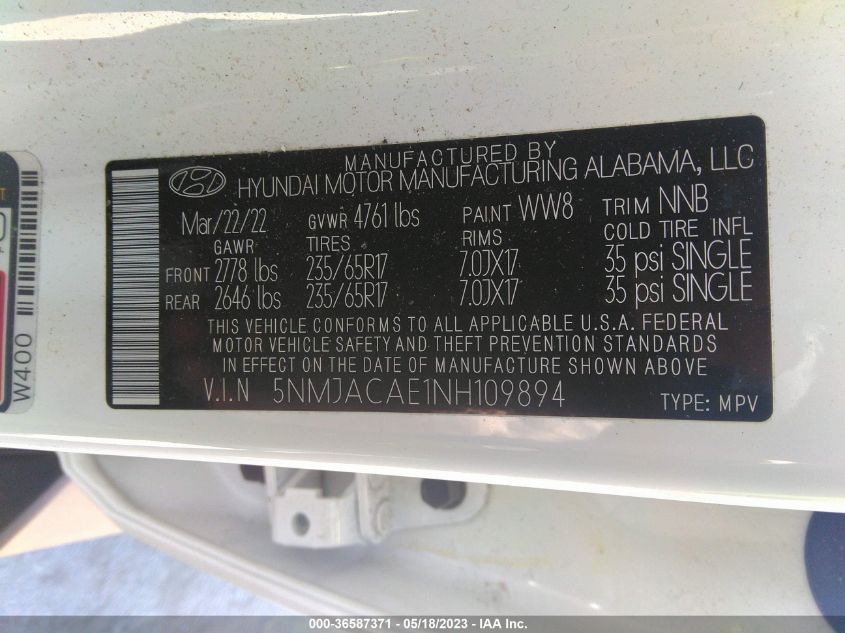 2022 HYUNDAI TUCSON SE - 5NMJACAE1NH109894