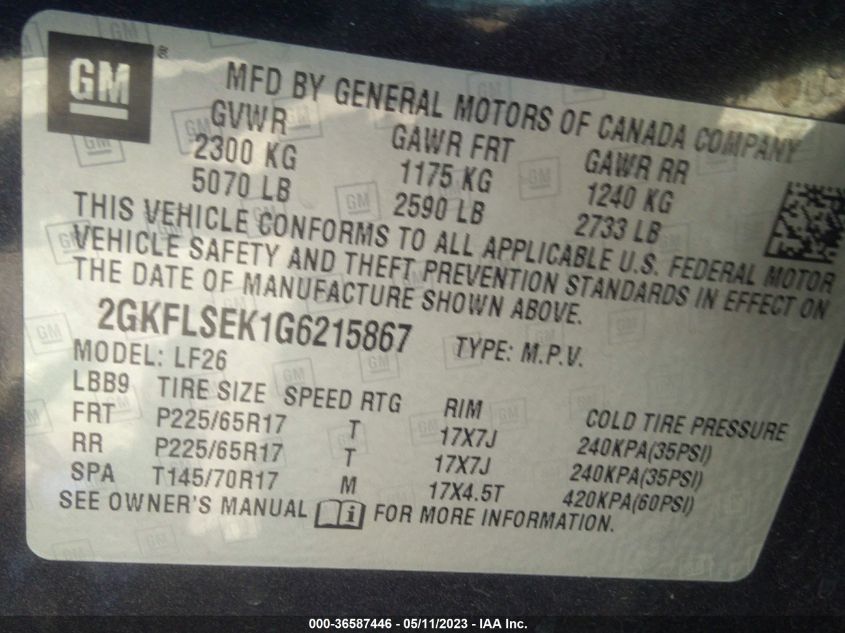 2016 GMC TERRAIN SLE - 2GKFLSEK1G6215867