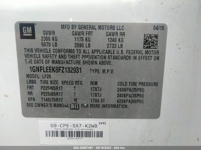 2015 CHEVROLET EQUINOX LS - 1GNFLEEK8FZ132931