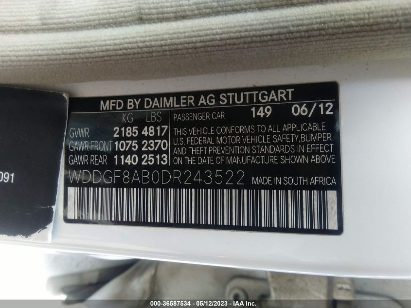 2013 MERCEDES-BENZ C-CLASS C 300 - WDDGF8AB0DR243522