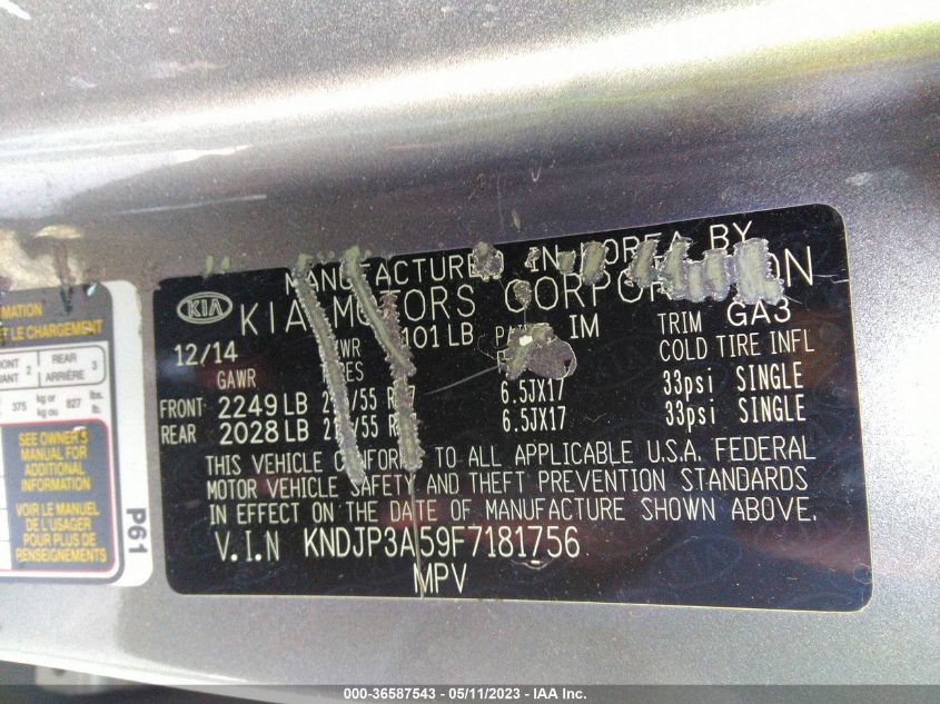 2015 KIA SOUL + - KNDJP3A59F7181756