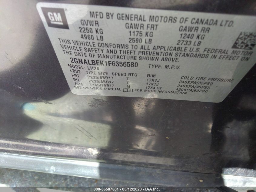 2015 CHEVROLET EQUINOX LT - 2GNALBEK1F6356580