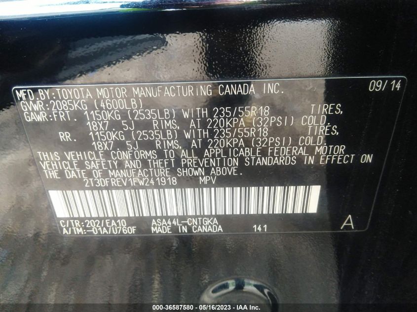 2015 TOYOTA RAV4 LIMITED - 2T3DFREV1FW241918