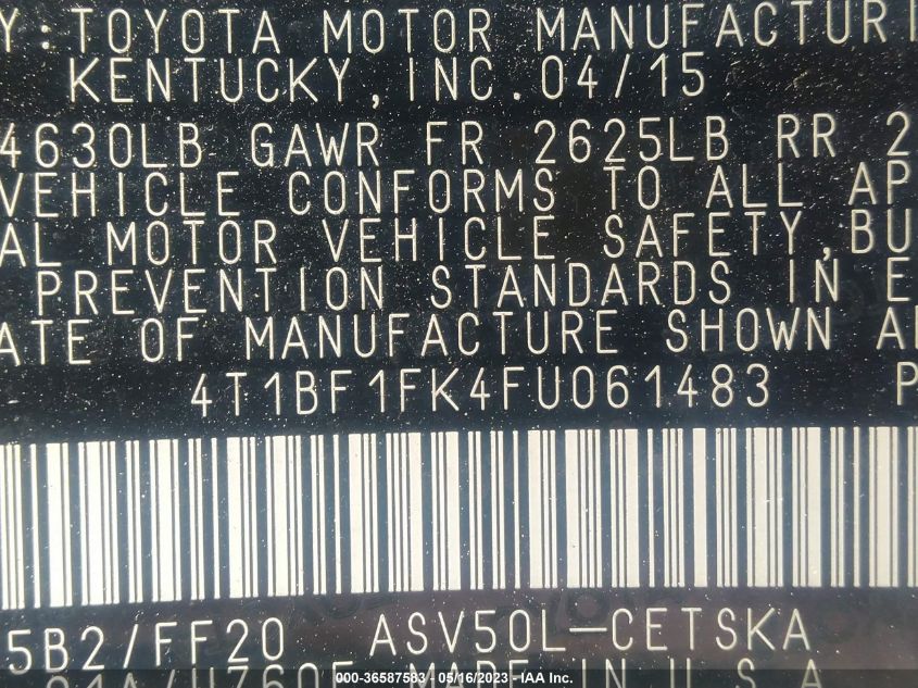 2015 TOYOTA CAMRY SE - 4T1BF1FK4FU061483