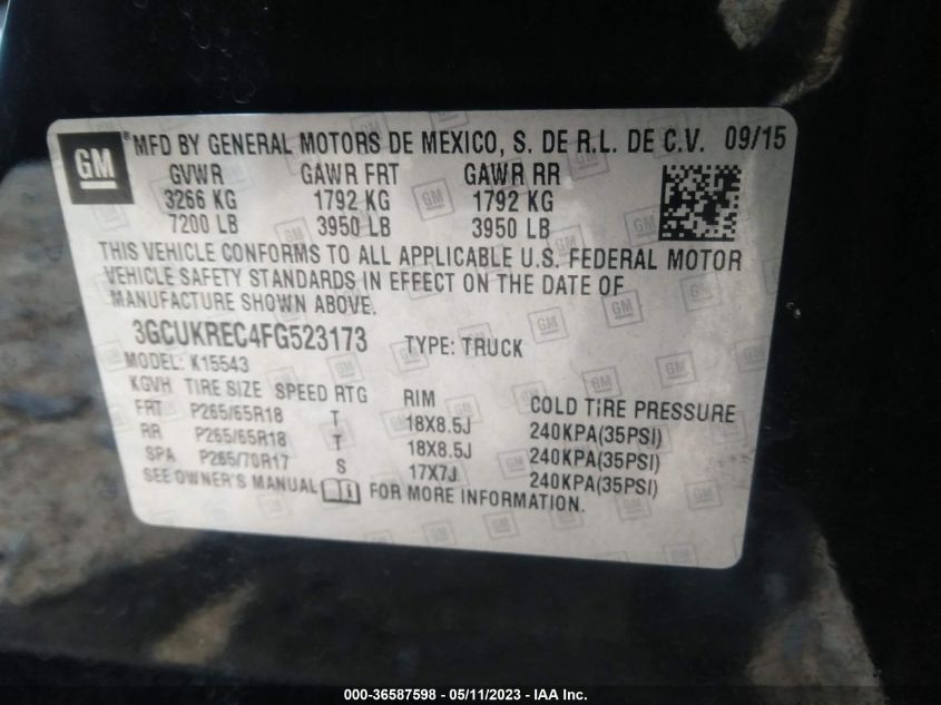 2015 CHEVROLET SILVERADO 1500 LT - 3GCUKREC4FG523173