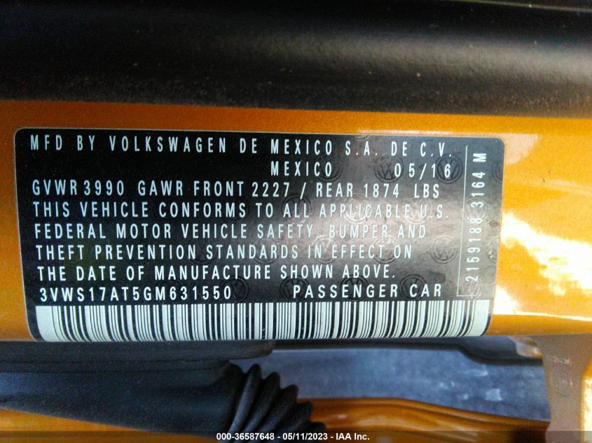 2016 VOLKSWAGEN BEETLE COUPE 1.8T DUNE - 3VWS17AT5GM631550