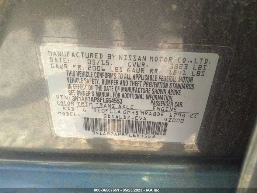 2015 NISSAN SENTRA SR/SL/S/SV/FE+ S - 3N1AB7AP8FL654553