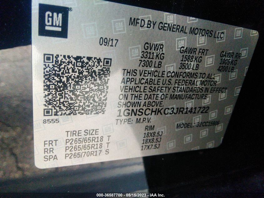 2018 CHEVROLET SUBURBAN LT - 1GNSCHKC3JR141722