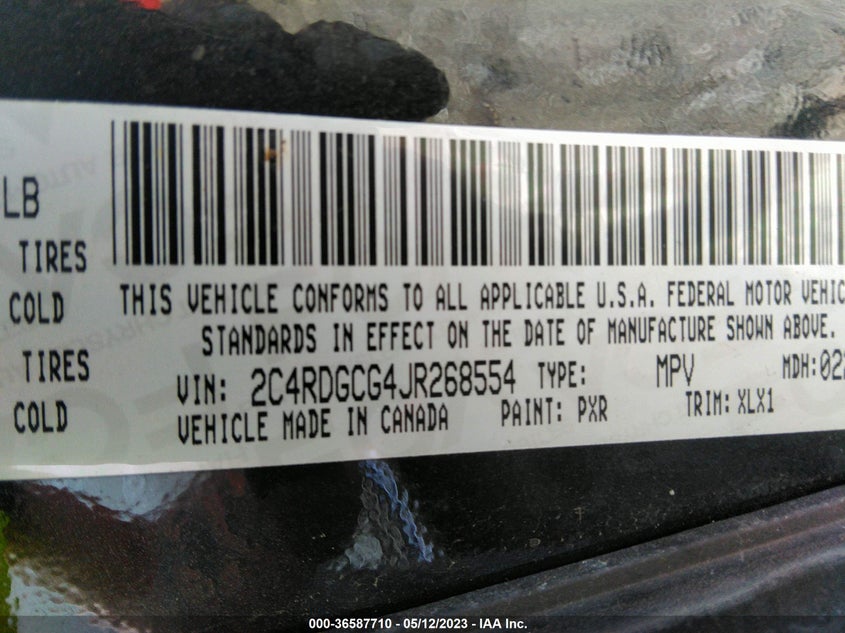 VIN 2C4RDGCG4JR268554 2018 DODGE GRAND CARAVAN SXT