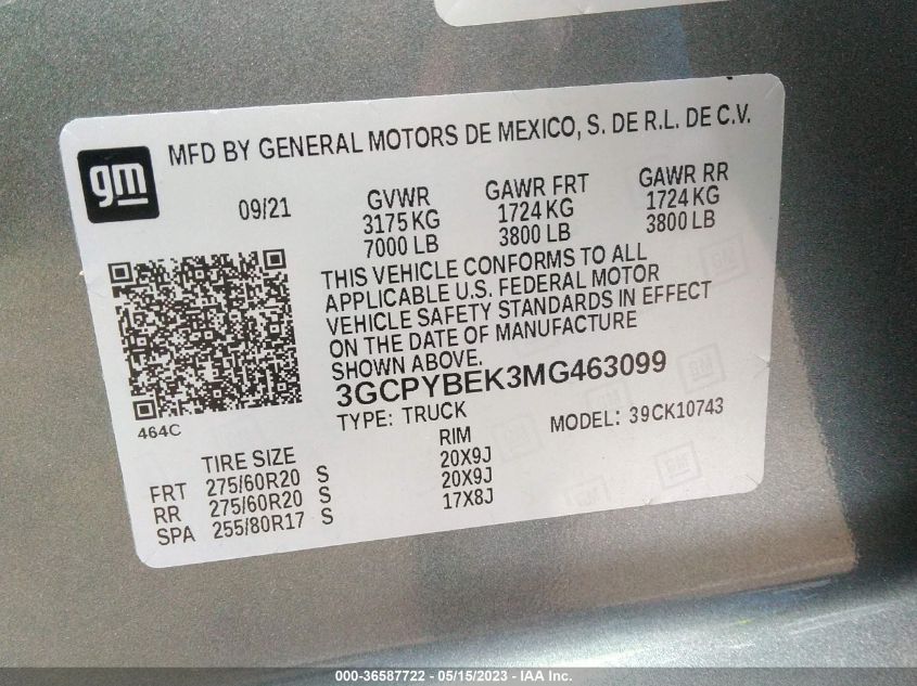 2021 CHEVROLET SILVERADO 1500 CUSTOM - 3GCPYBEK3MG463099