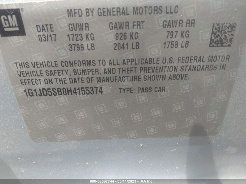 2017 CHEVROLET SONIC LT - 1G1JD5SB0H4155374