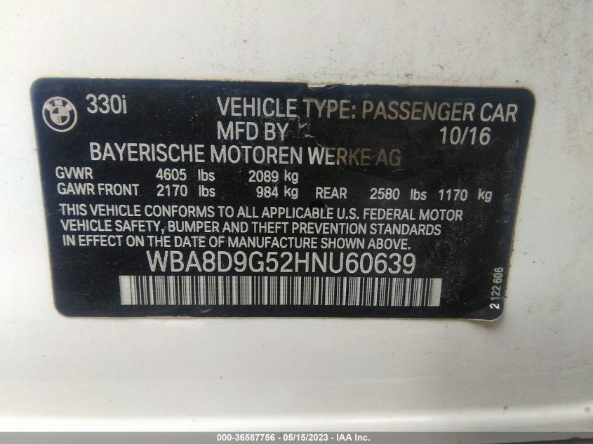 2017 BMW 3 SERIES 330I XDRIVE - WBA8D9G52HNU60639