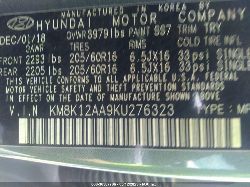 2019 HYUNDAI KONA SE - KM8K12AA9KU276323