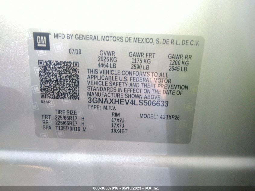 2020 CHEVROLET EQUINOX LS - 3GNAXHEV4LS506633