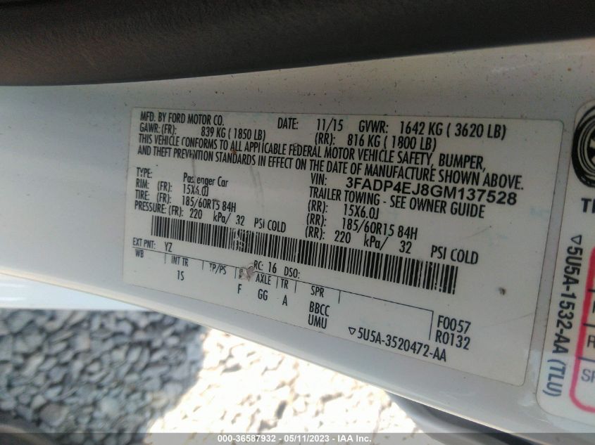 2016 FORD FIESTA SE - 3FADP4EJ8GM137528