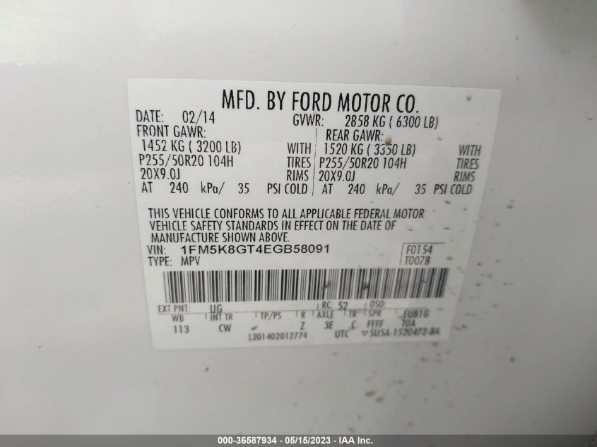 2014 FORD EXPLORER SPORT - 1FM5K8GT4EGB58091
