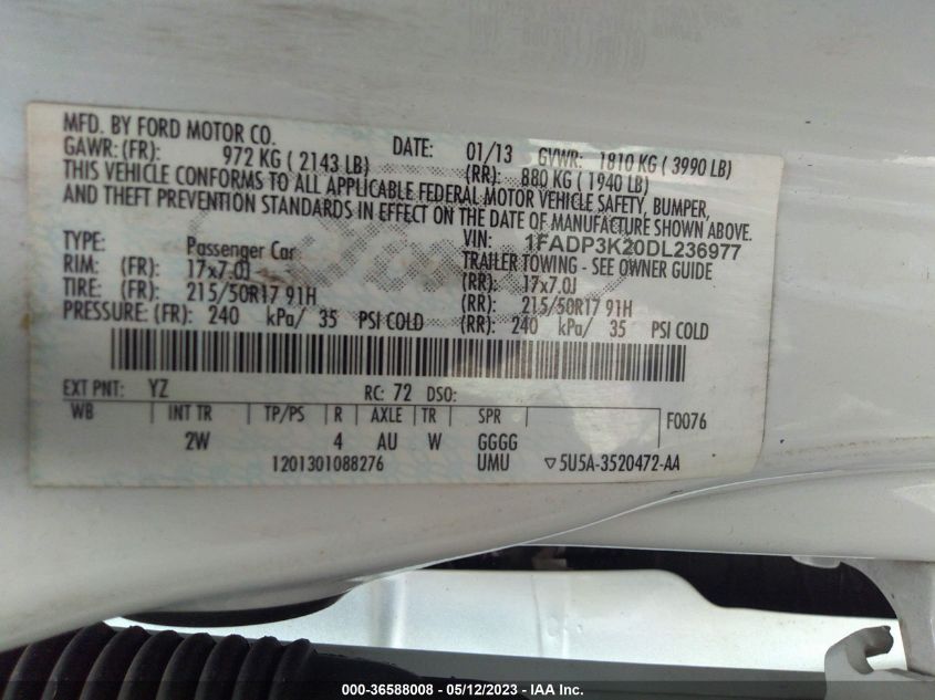 2013 FORD FOCUS SE - 1FADP3K20DL236977