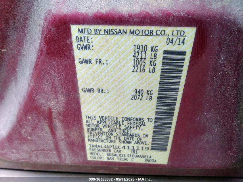 2014 NISSAN ALTIMA 2.5 S - 1N4AL3AP1EC411119