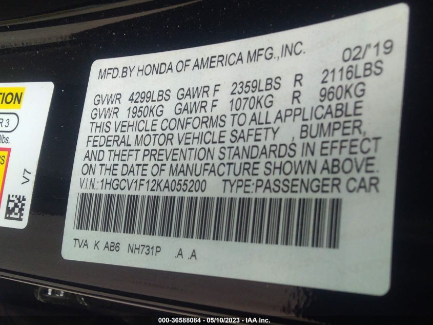 2019 HONDA ACCORD SEDAN LX 1.5T - 1HGCV1F12KA055200