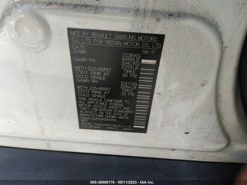VIN KNMAT2MT1HP581359 2017 NISSAN ROGUE S