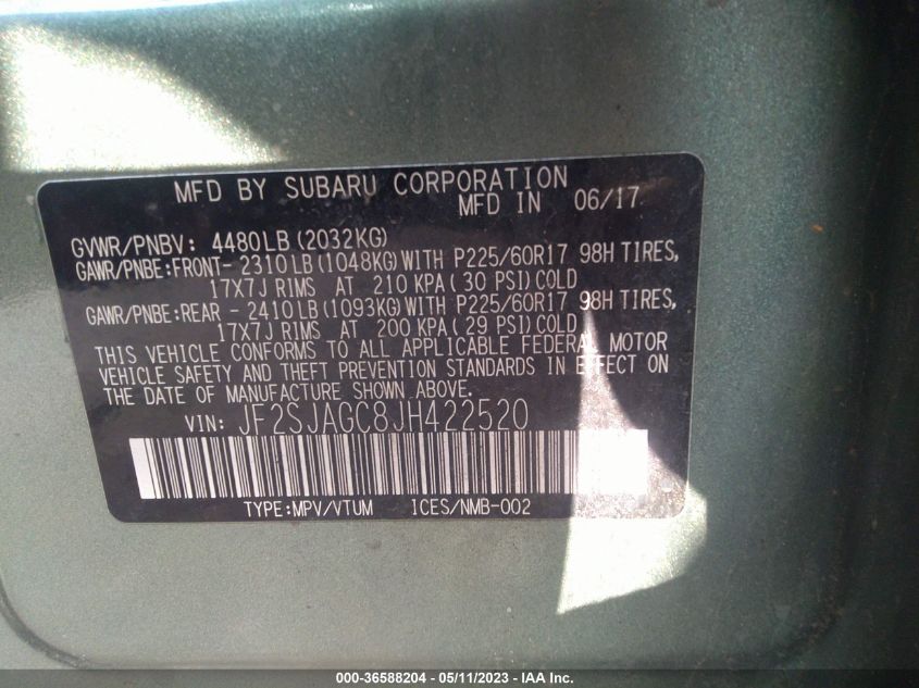 2018 SUBARU FORESTER PREMIUM - JF2SJAGC8JH422520