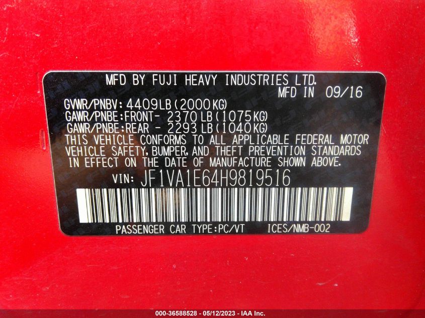 2017 SUBARU WRX PREMIUM - JF1VA1E64H9819516