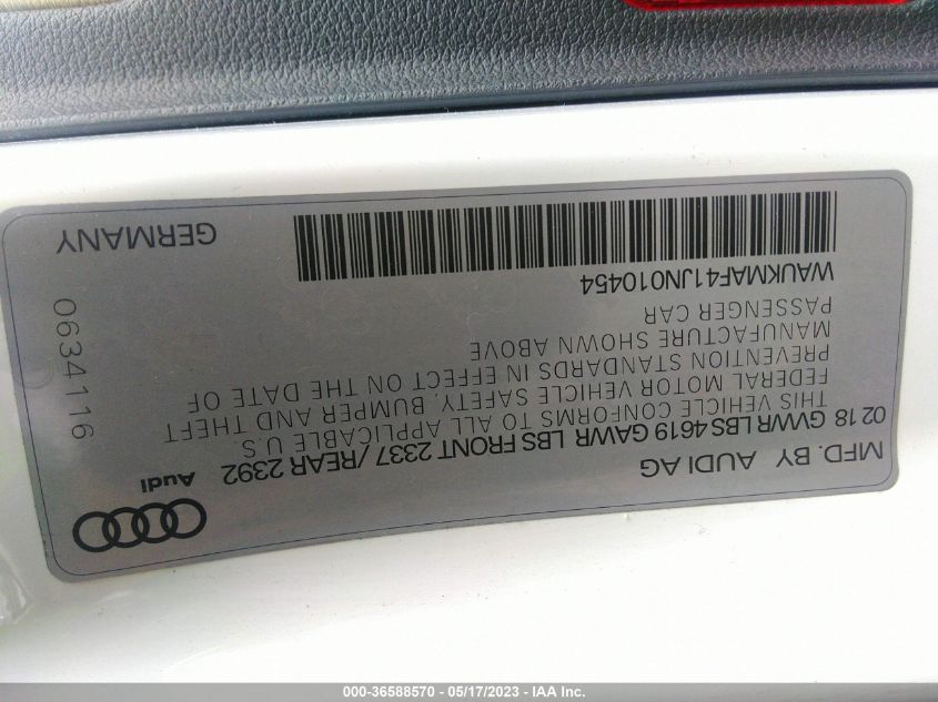 2018 AUDI A4 PREMIUM - WAUKMAF41JN010454