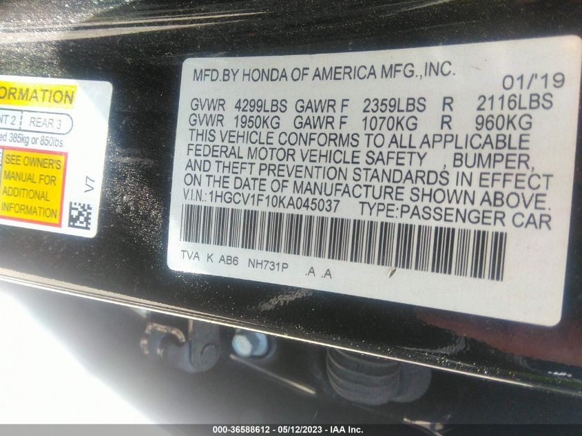 2019 HONDA ACCORD SEDAN LX 1.5T - 1HGCV1F10KA045037