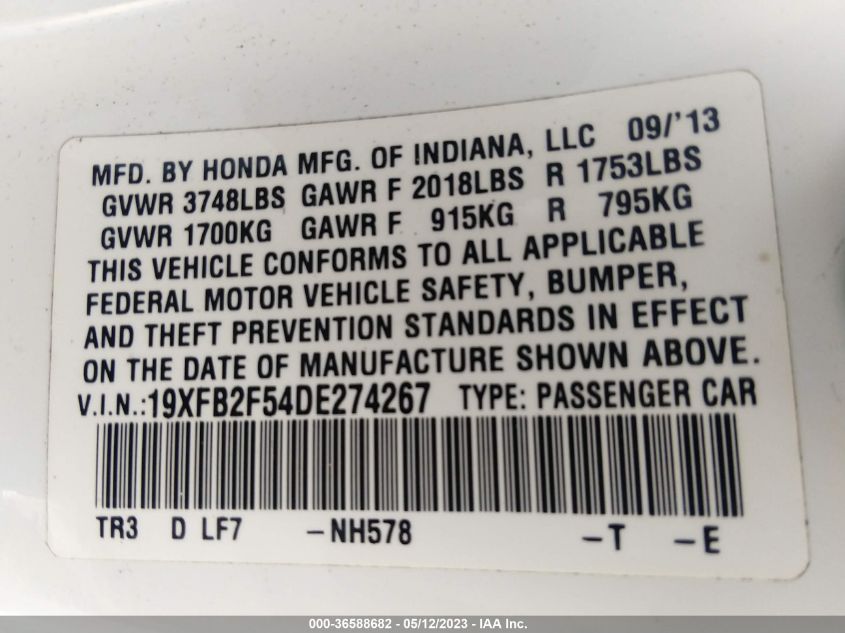 2013 HONDA CIVIC SDN LX - 19XFB2F54DE274267
