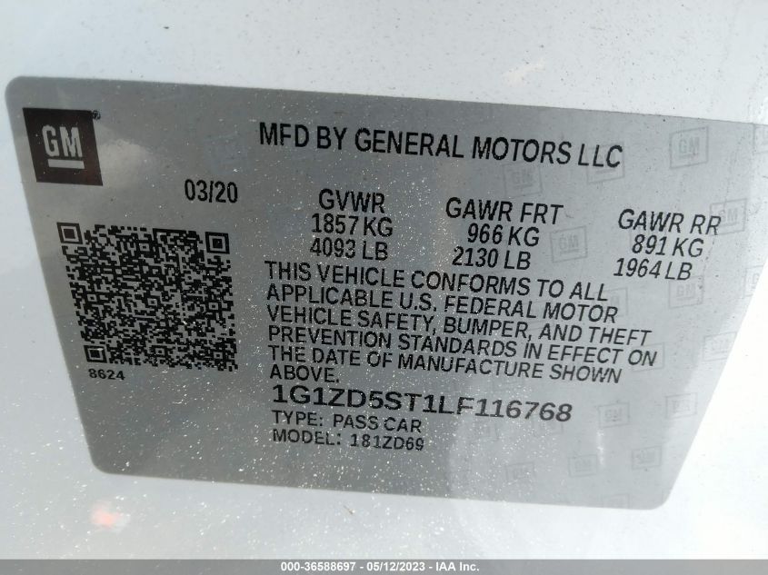 2020 CHEVROLET MALIBU LT - 1G1ZD5ST1LF116768
