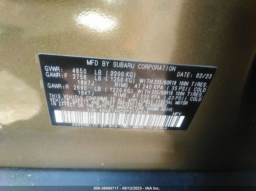 2023 SUBARU OUTBACK LIMITED - 4S4BTANC0P3179606
