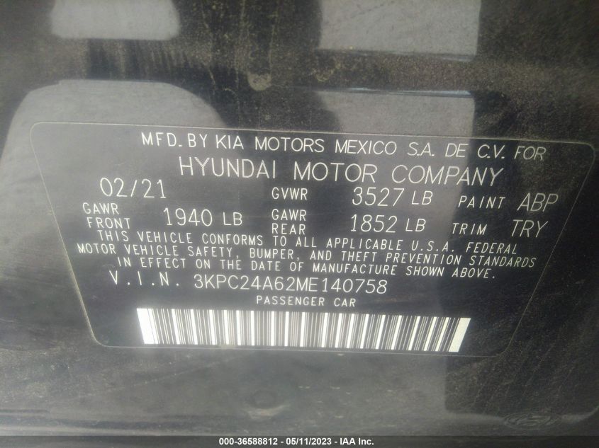 2021 HYUNDAI ACCENT SEL - 3KPC24A62ME140758