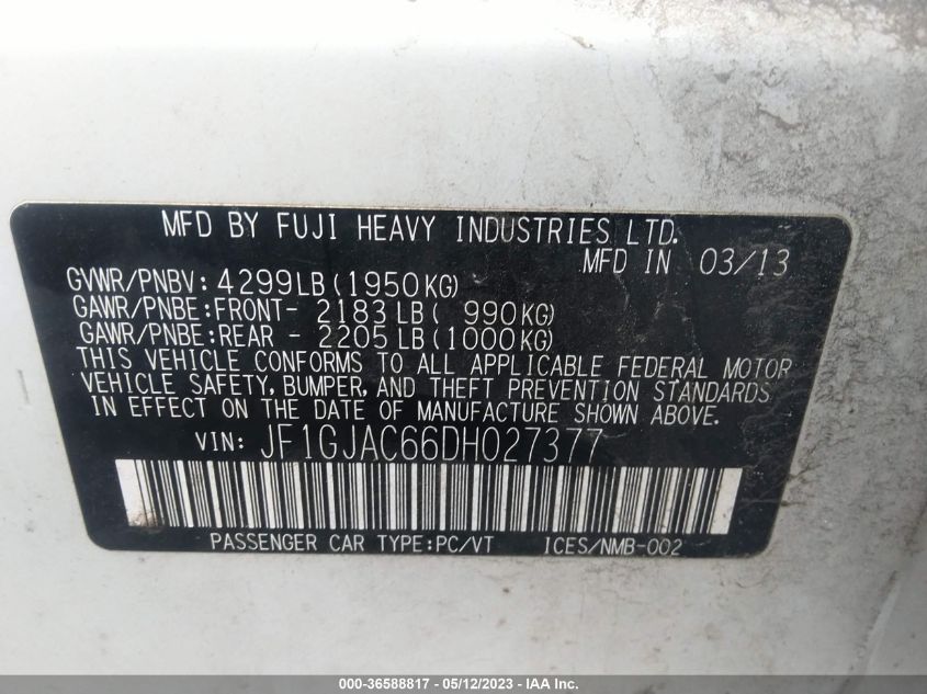 2013 SUBARU IMPREZA SEDAN PREMIUM - JF1GJAC66DH027377