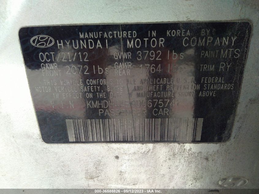 2013 HYUNDAI ELANTRA LIMITED - KMHDH4AE9DU675741