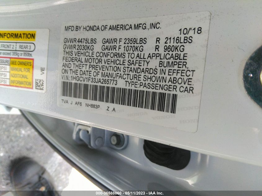 2018 HONDA ACCORD SEDAN SPORT 1.5T - 1HGCV1F33JA265773