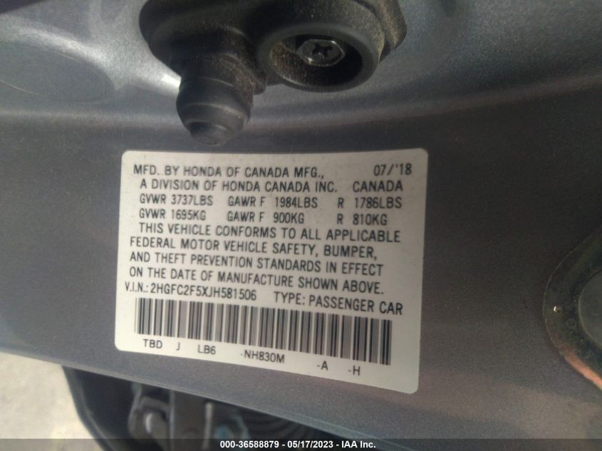 2018 HONDA CIVIC SEDAN LX - 2HGFC2F5XJH581506