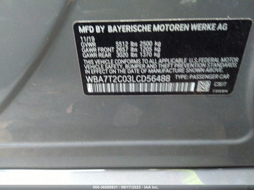 2020 BMW 7 SERIES 740I - WBA7T2C03LCD56488